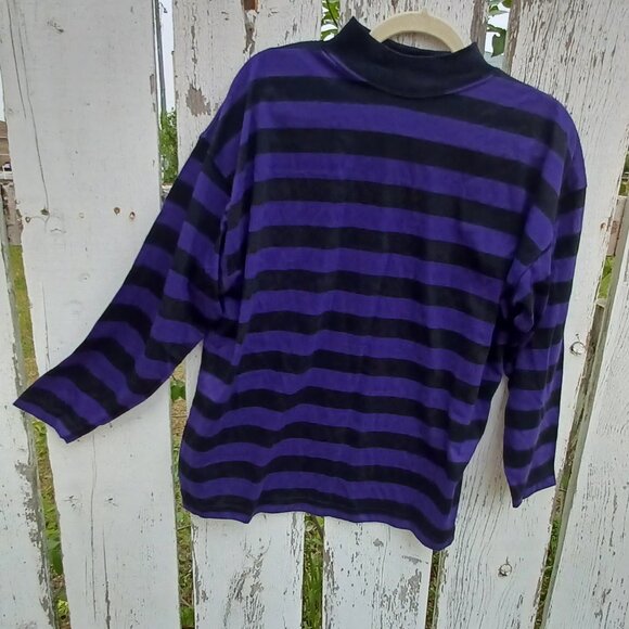 NWT Vintage Perspective Striped Purple and Black Long Sleeve Tee - Picture 2 of 6